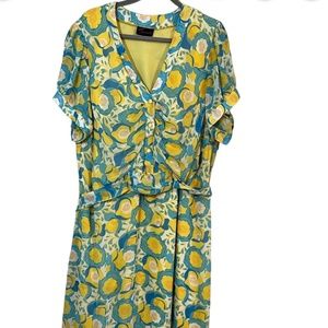 Torrid Women Dress Size 4X Yellow Chiffon V Neck Tie Waist Short Sleeve Floral